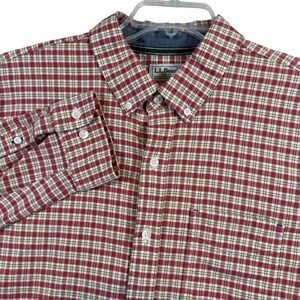 L.L. Bean Button Down Shirt Mens Large Tall Red Plaid Slightly Fitted